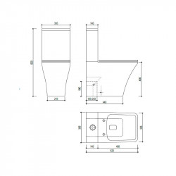 Inodoro cerámico a suelo con cierre suave rimless blanco Dessin Teka Ströhm. Cotas.